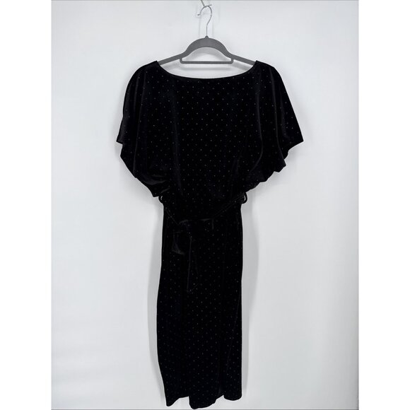 KENSIE Size Large Black Velvet Belted Short Sleeve Sheath Cocktail Event Dress - Picture 4 of 8